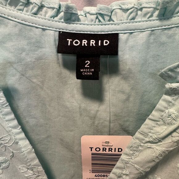NWT Torrid Light Blue Eyelet Clip Dot Long Sleeve Cotton Top Blouse 2X - Picture 7 of 8